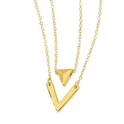 Trillion-cut Necklace For Women With Copper Pendant Featuring Electroplated Gold Plating And Zircon Inlay