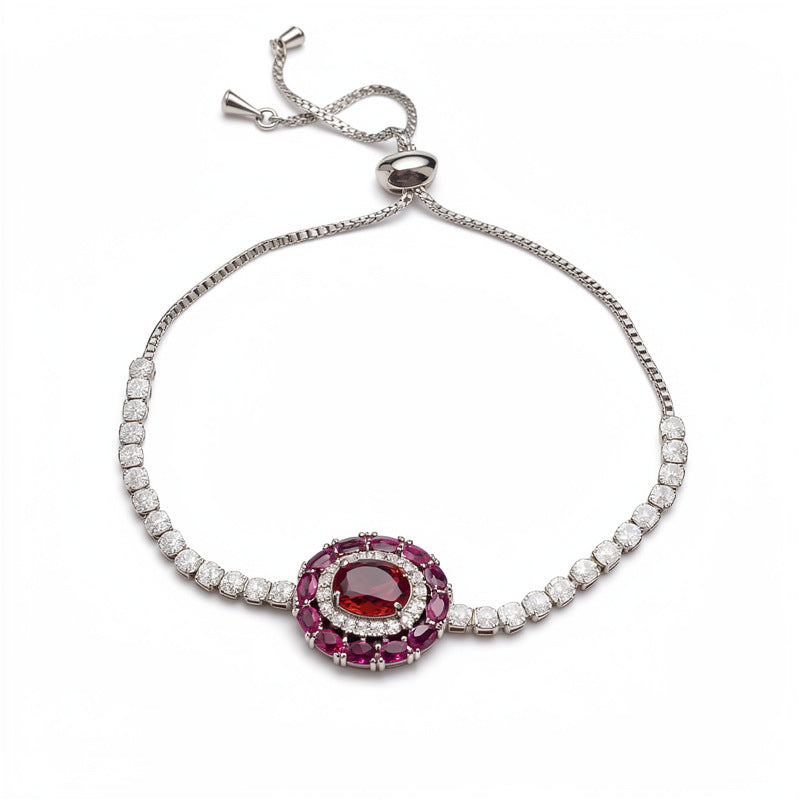 Vintage Style Oval Copper Bracelet For Women With Zircon Inlay In Silver