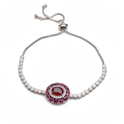 Vintage Style Oval Copper Bracelet For Women With Zircon Inlay In Silver