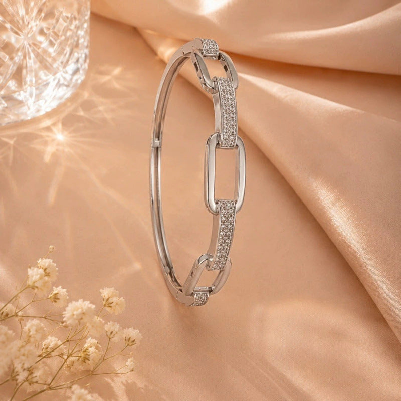 Simple Style Copper Paper Clip Bangle With Zircon Inlay In Gold