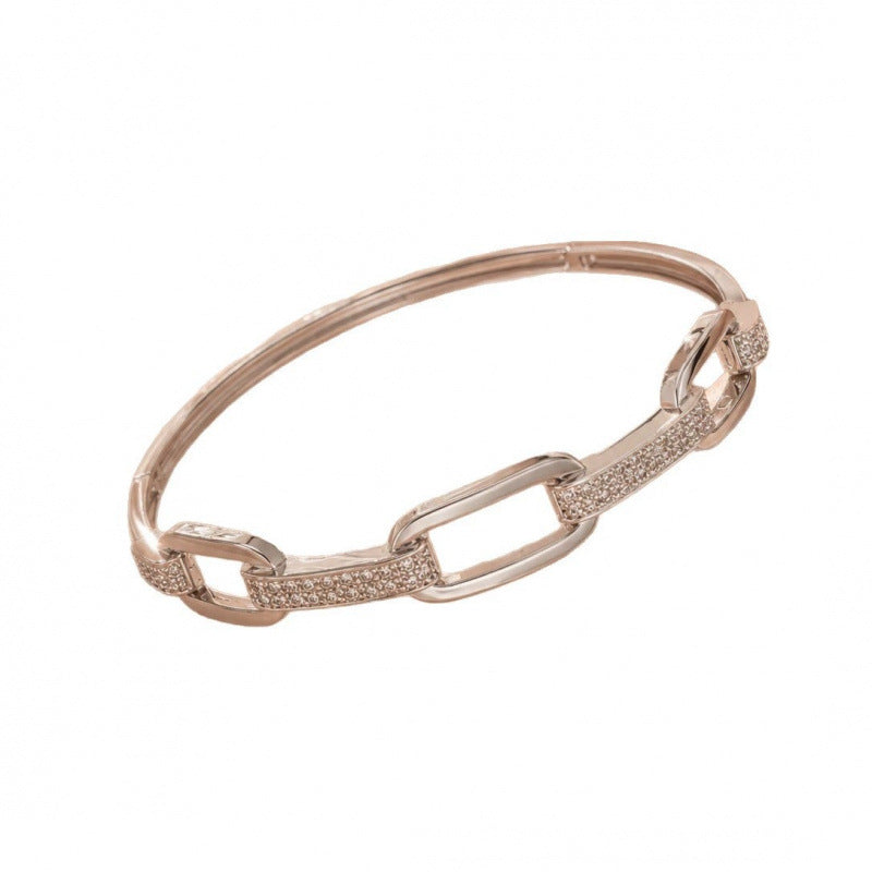 Simple Style Copper Paper Clip Bangle With Zircon Inlay In Gold