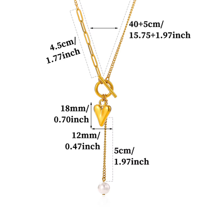 Baroque Y-Necklace Lariat With Flower Pattern In 304 Stainless Steel, 18K Gold Plated PVD, Imitation Pearl Cable Chain