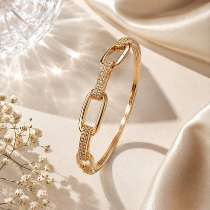Simple Style Copper Paper Clip Bangle With Zircon Inlay In Gold