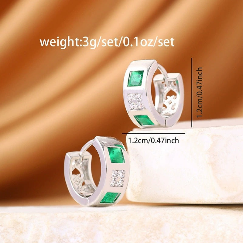 Simple Style Square Green Earrings For Women With Copper Ear Pins And Zircon Inlay