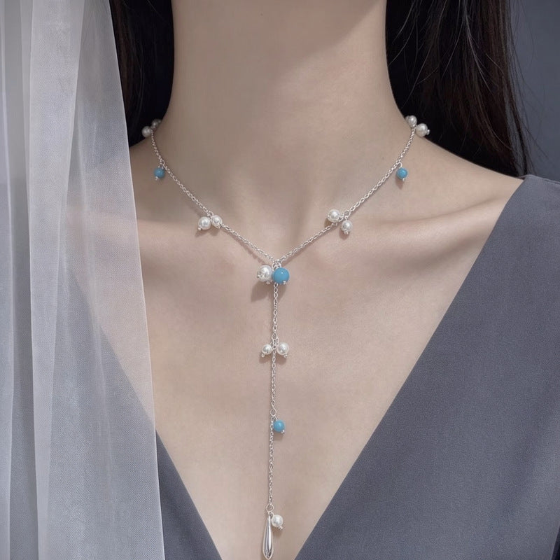 Sweet Silver Water Droplets Necklace For Women With Copper Pendant And Zircon Beading