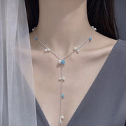 Necklace - Silver - White-blue