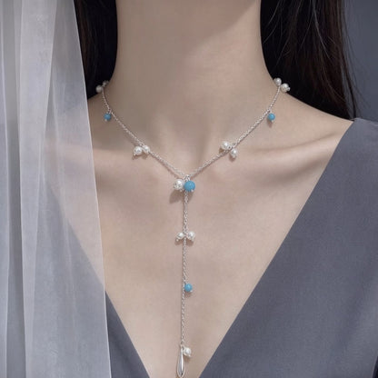 Sweet Silver Water Droplets Necklace For Women With Copper Pendant And Zircon Beading
