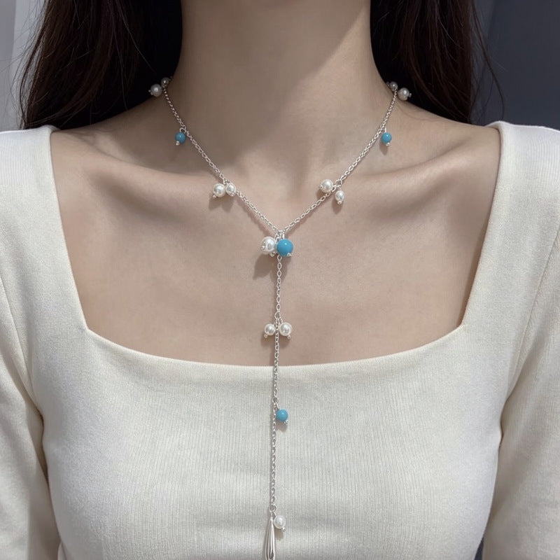 Sweet Silver Water Droplets Necklace For Women With Copper Pendant And Zircon Beading
