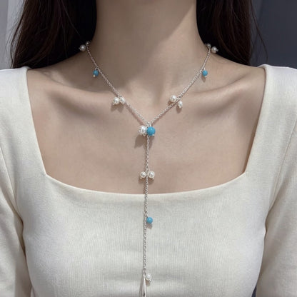 Sweet Silver Water Droplets Necklace For Women With Copper Pendant And Zircon Beading