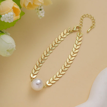 Grain Pattern Women’s Bracelet In Copper With Real Gold Electroplated Finish, Elegant Business Accessory