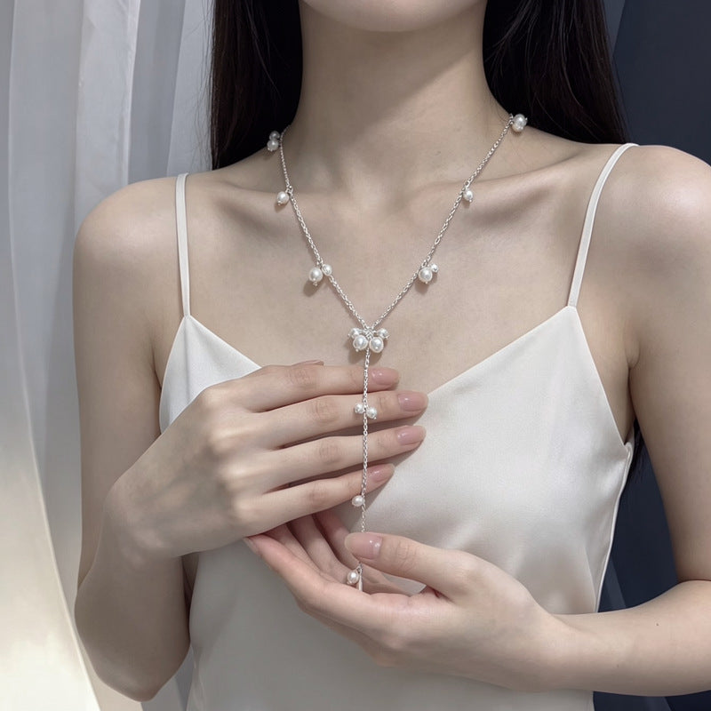 Sweet Silver Water Droplets Necklace For Women With Copper Pendant And Zircon Beading