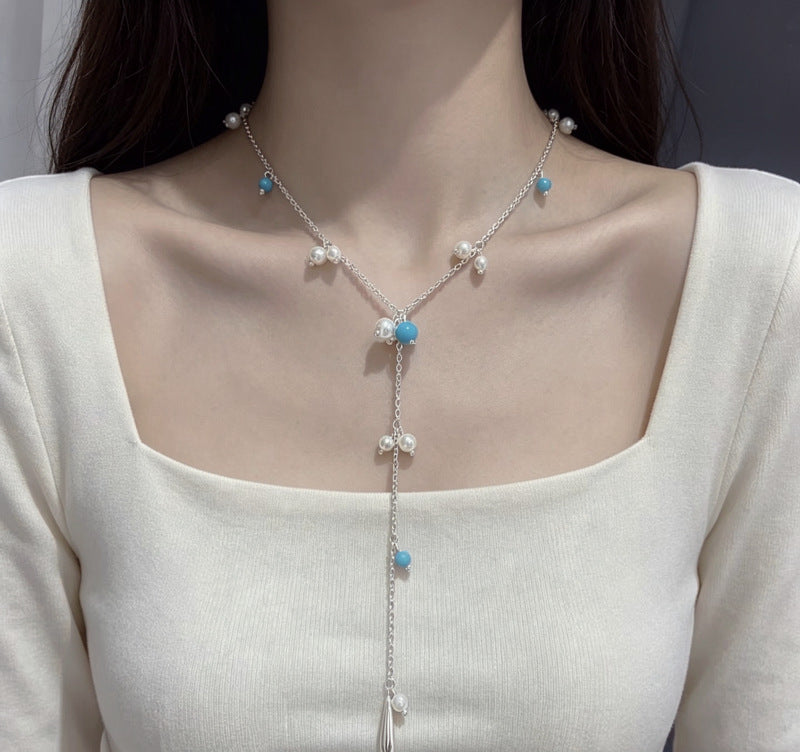 Sweet Silver Water Droplets Necklace For Women With Copper Pendant And Zircon Beading