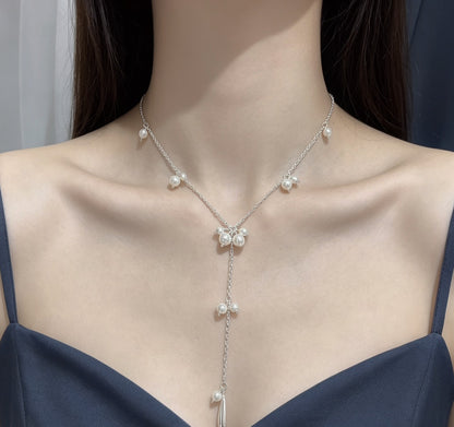 Sweet Silver Water Droplets Necklace For Women With Copper Pendant And Zircon Beading