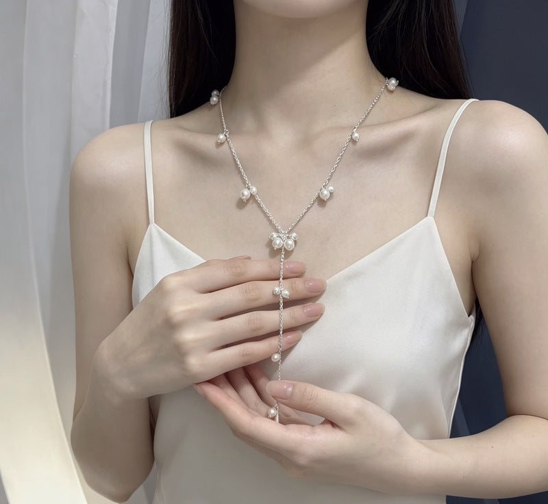 Sweet Silver Water Droplets Necklace For Women With Copper Pendant And Zircon Beading