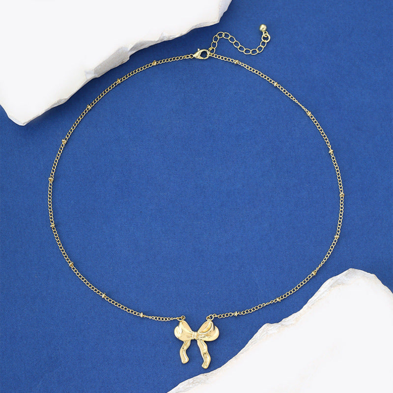 Exaggerated Bow Tie Choker Necklace For Women, Electroplated Copper Pendant