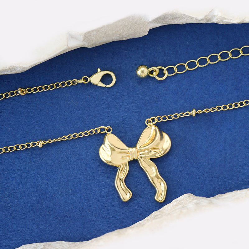 Exaggerated Bow Tie Choker Necklace For Women, Electroplated Copper Pendant