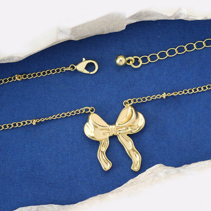 Exaggerated Bow Tie Choker Necklace For Women, Electroplated Copper Pendant