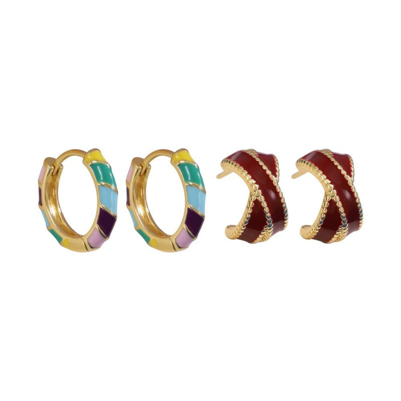 For Women Irregular Stud Earrings In Gold, 2 Pieces Set Made Of Copper
