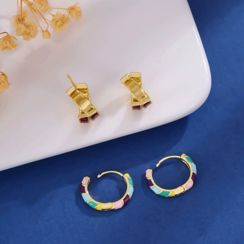 For Women Irregular Stud Earrings In Gold, 2 Pieces Set Made Of Copper