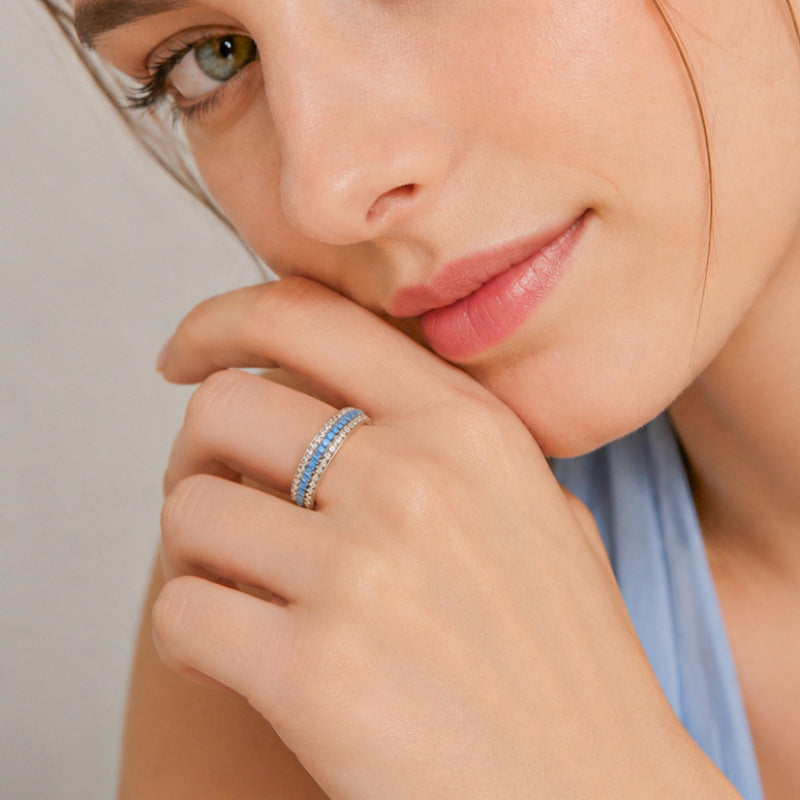 Women's Gesture Ring In Electroplated Copper With Blue Zircon Inlay