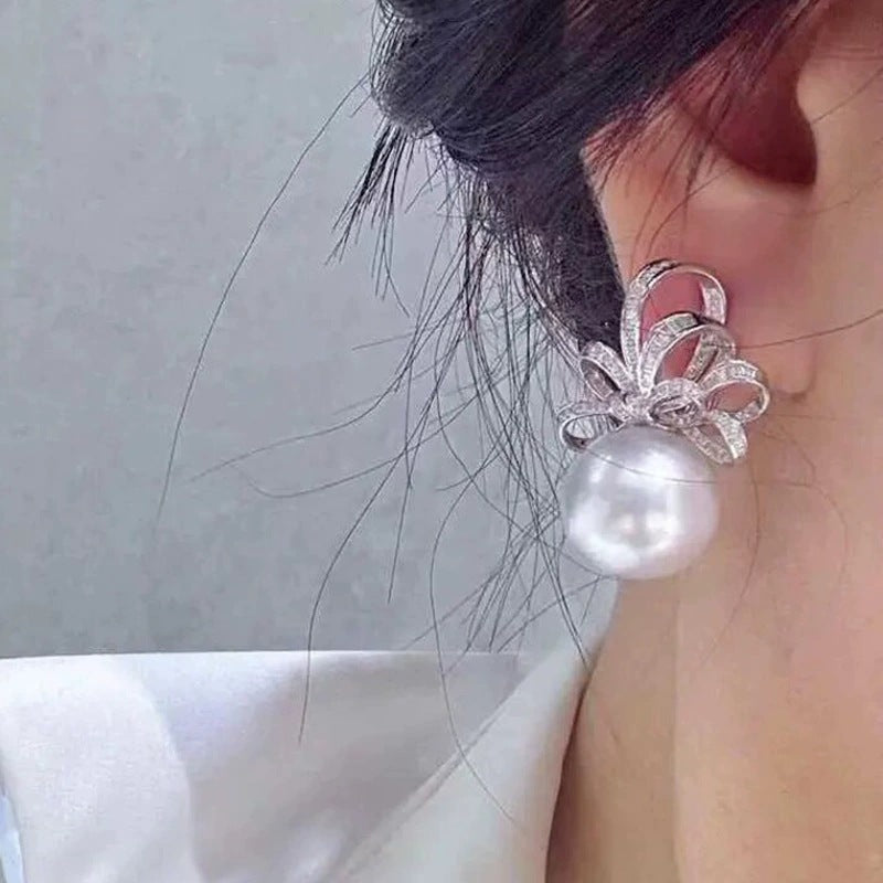 Bow Tie Stud Earrings For Women Featuring Electroplated Copper Posts And Zircon Inlay
