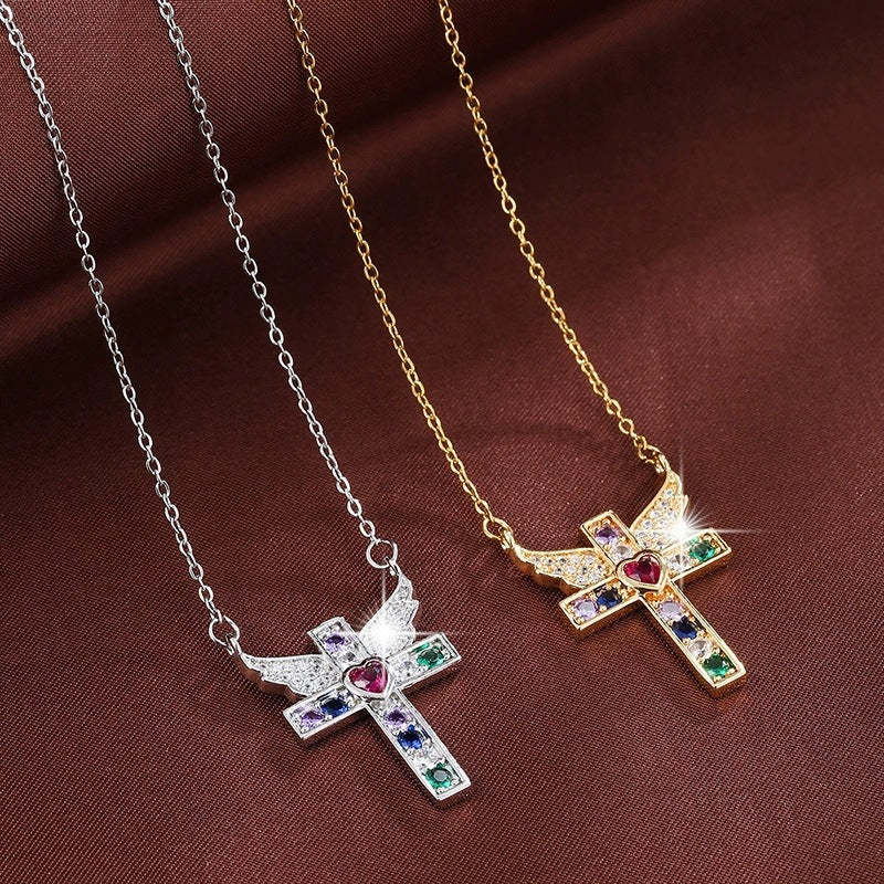 Unisex Cross Pendant Necklace In Copper With Zircon Inlay, Electroplated Finish, Featuring A Durable Cable Chain