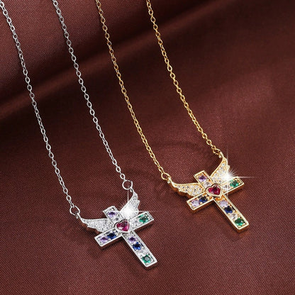 Unisex Cross Pendant Necklace In Copper With Zircon Inlay, Electroplated Finish, Featuring A Durable Cable Chain