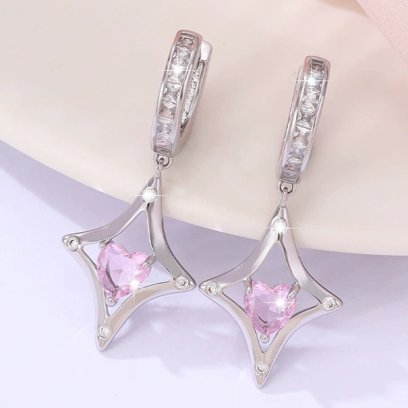 Heart Shape Earrings For Women In Natural Pink Copper Studs Featuring