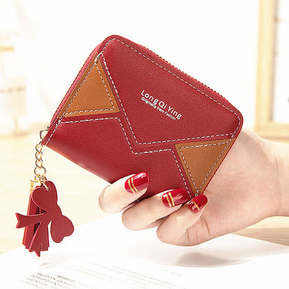 Women’s Color Block Small Wallet In PU Leather With Tassel Detail