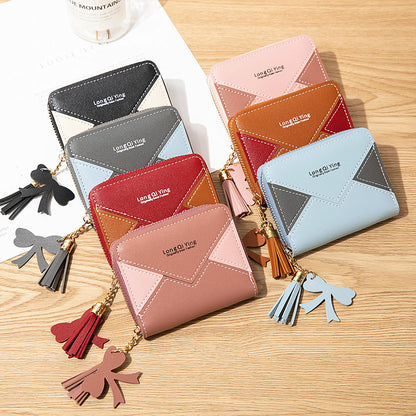 Women’s Color Block Small Wallet In PU Leather With Tassel Detail