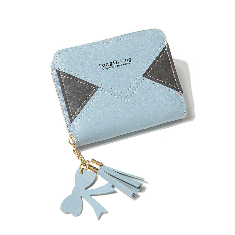 Women’s Color Block Small Wallet In PU Leather With Tassel Detail