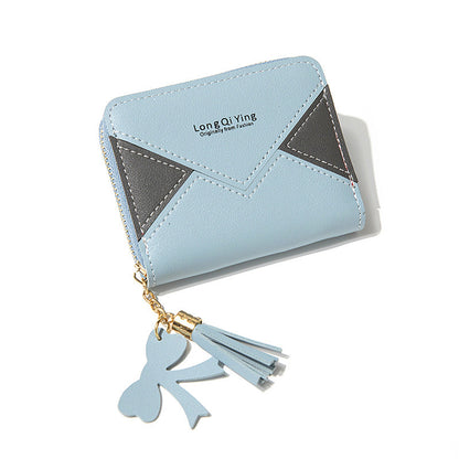Women’s Color Block Small Wallet In PU Leather With Tassel Detail