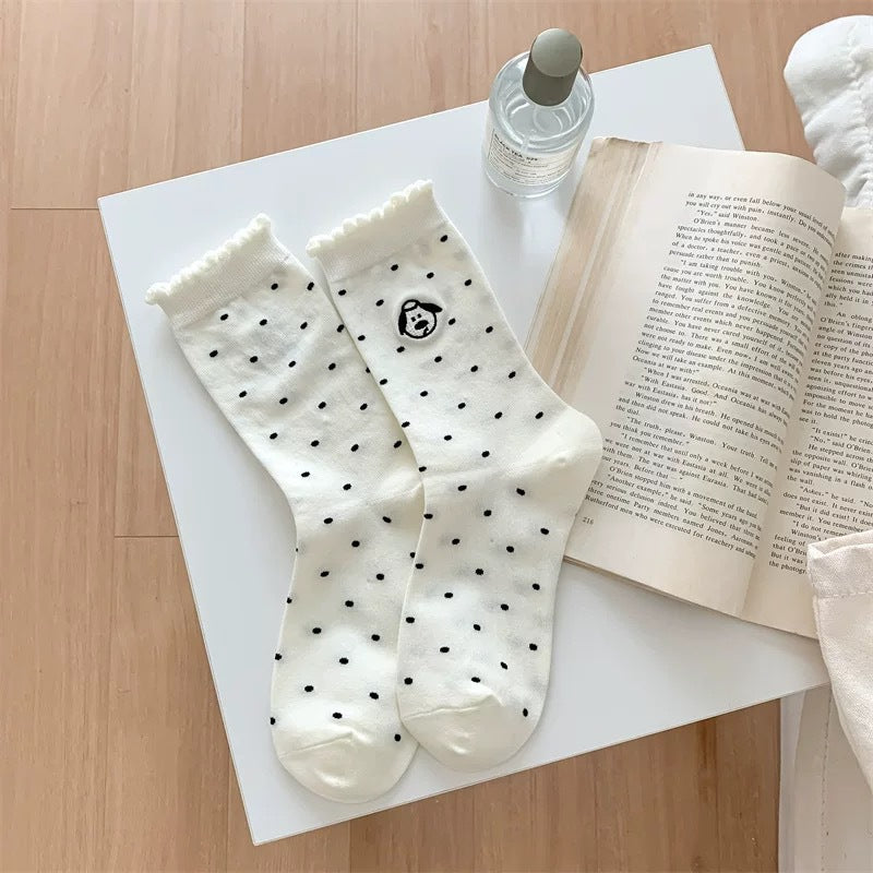 Women's Dog Pattern Socks In Light Grey, Made Of Comfortable Polyester Cotton For Spring
