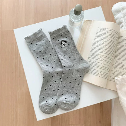 Women's Dog Pattern Socks In Light Grey, Made Of Comfortable Polyester Cotton For Spring