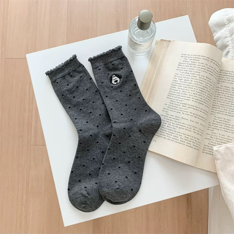 Women's Dog Pattern Socks In Light Grey, Made Of Comfortable Polyester Cotton For Spring