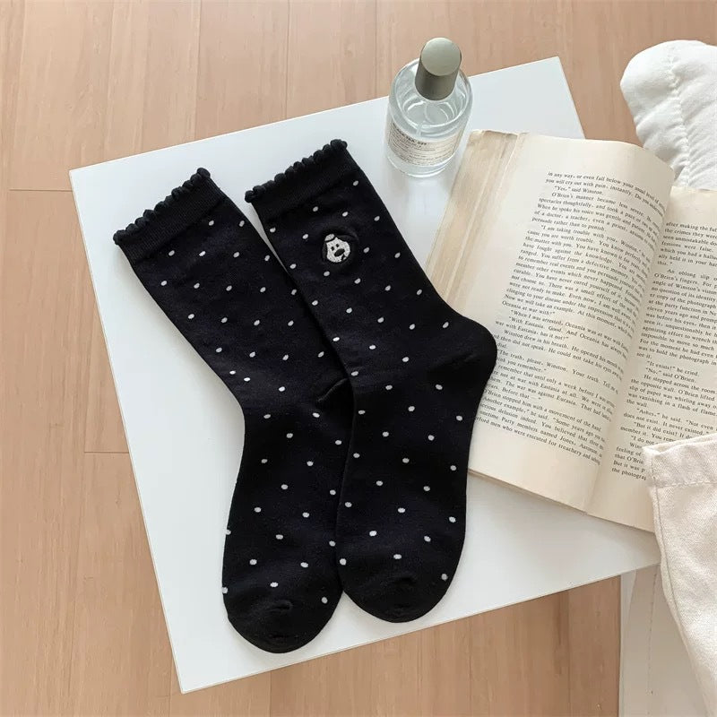 Women's Dog Pattern Socks In Light Grey, Made Of Comfortable Polyester Cotton For Spring
