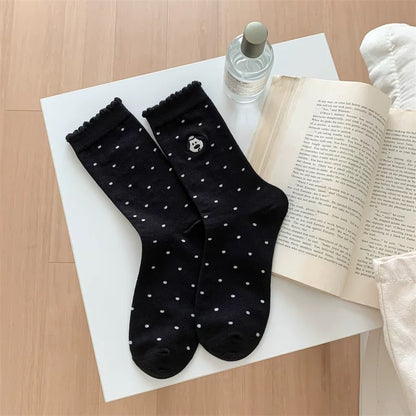 Women's Dog Pattern Socks In Light Grey, Made Of Comfortable Polyester Cotton For Spring