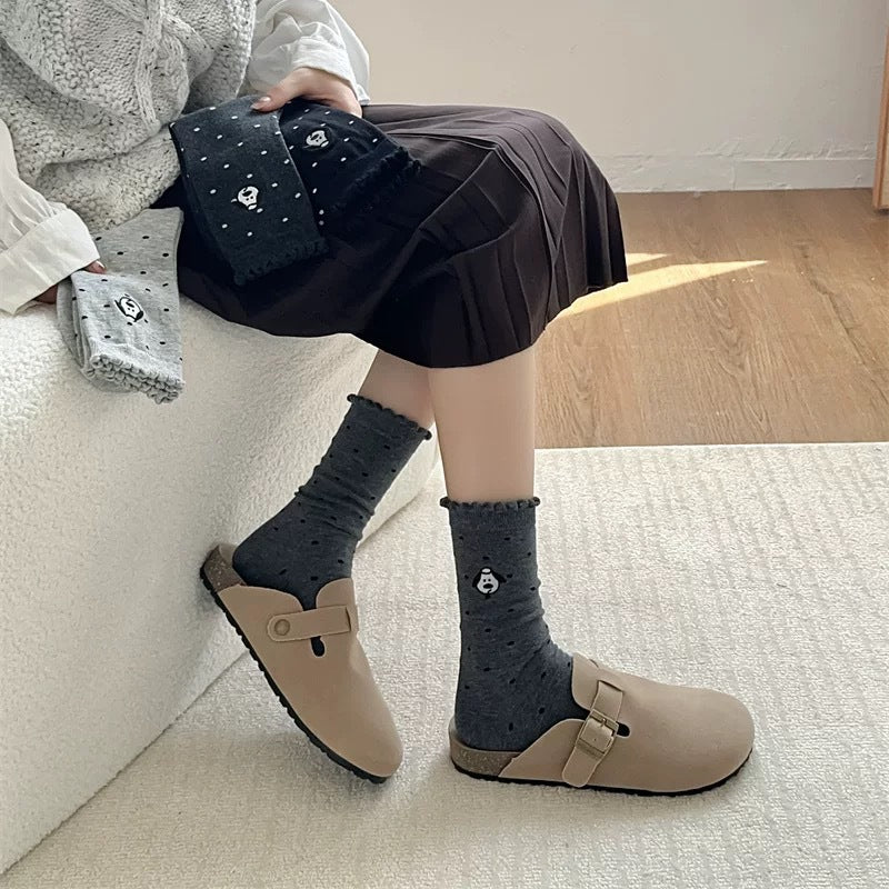 Women's Dog Pattern Socks In Light Grey, Made Of Comfortable Polyester Cotton For Spring