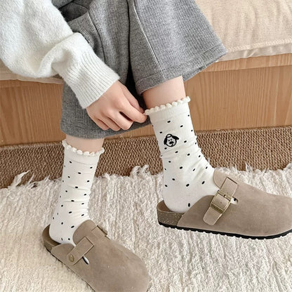 Women's Dog Pattern Socks In Light Grey, Made Of Comfortable Polyester Cotton For Spring