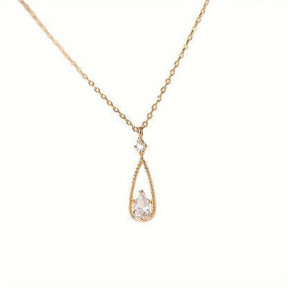 Simple Style Geometric Necklace For Women Featuring Copper Pendant With Zircon Inlay On Snake Chain