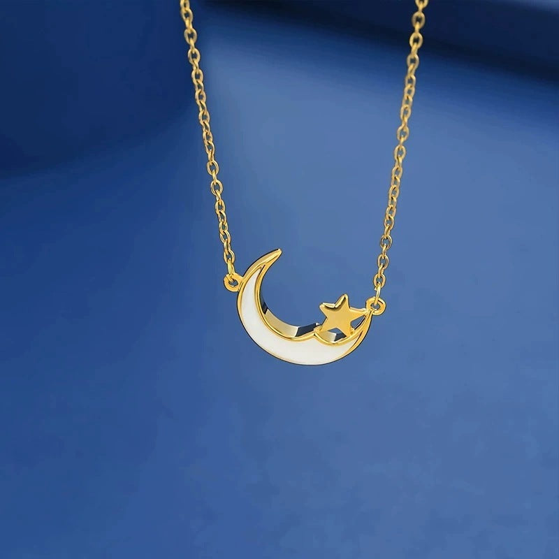 Electroplated Copper Shell Necklace For Women With Zircon Inlay On Cable Chain