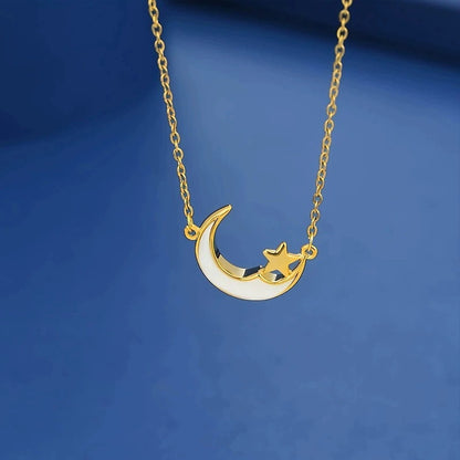 Electroplated Copper Shell Necklace For Women With Zircon Inlay On Cable Chain