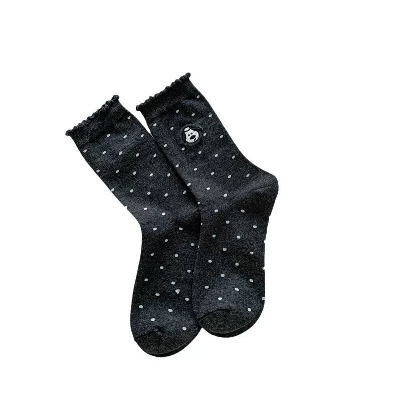 Women's Dog Pattern Socks In Light Grey, Made Of Comfortable Polyester Cotton For Spring