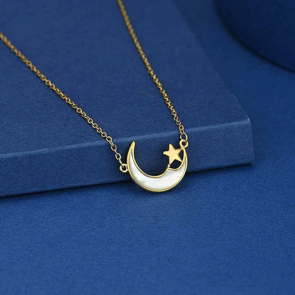 Electroplated Copper Shell Necklace For Women With Zircon Inlay On Cable Chain