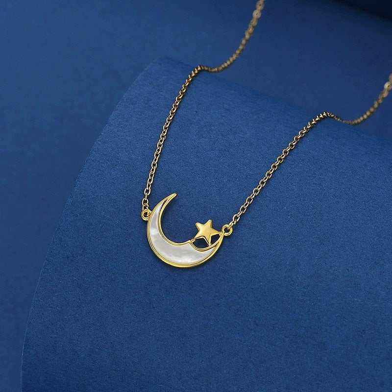 Electroplated Copper Shell Necklace For Women With Zircon Inlay On Cable Chain