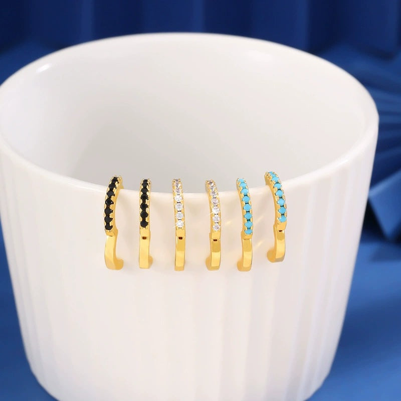 For Women 3 Pairs Earrings With Bezel Setting, Copper Material And Rhinestone Inlay