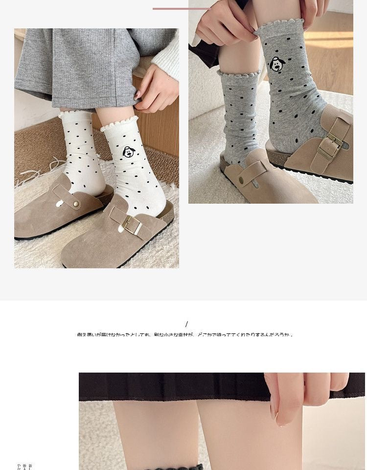 Women's Dog Pattern Socks In Light Grey, Made Of Comfortable Polyester Cotton For Spring