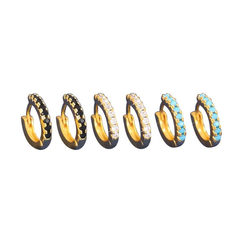 For Women 3 Pairs Earrings With Bezel Setting, Copper Material And Rhinestone Inlay
