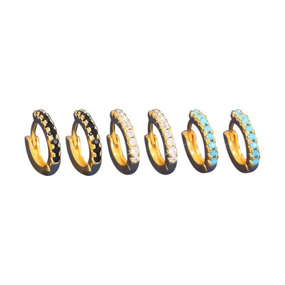 For Women 3 Pairs Earrings With Bezel Setting, Copper Material And Rhinestone Inlay