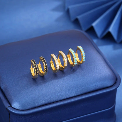 For Women 3 Pairs Earrings With Bezel Setting, Copper Material And Rhinestone Inlay